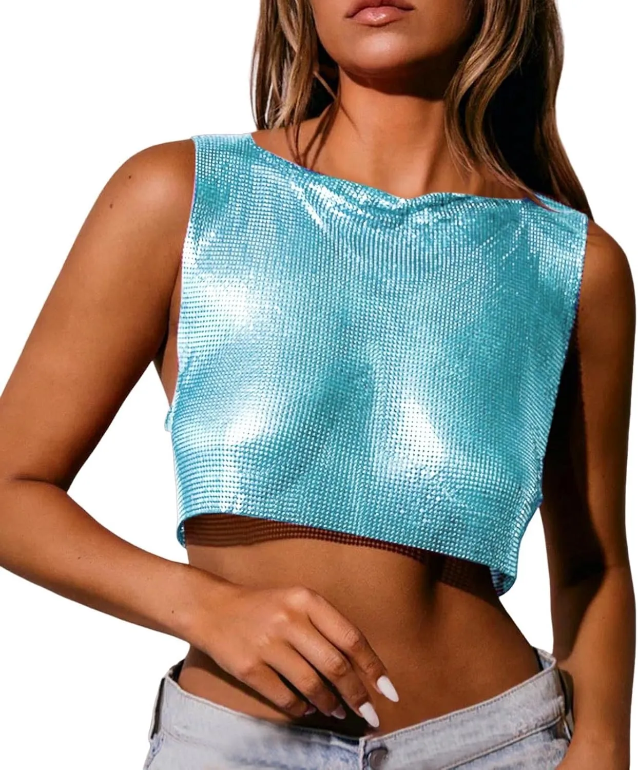 Women's Sequin Rhinestone Y2K Tank Tops Sparkle Shiny Party Club Sleeveless Casual Shirts Sparkly Cropped Spring 2025