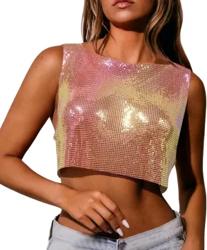 Women's Sequin Rhinestone Y2K Tank Tops Sparkle Shiny Party Club Sleeveless Casual Shirts Sparkly Cropped Spring 2025