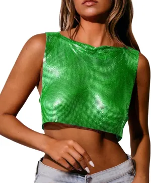 Women's Sequin Rhinestone Y2K Tank Tops Sparkle Shiny Party Club Sleeveless Casual Shirts Sparkly Cropped Spring 2025