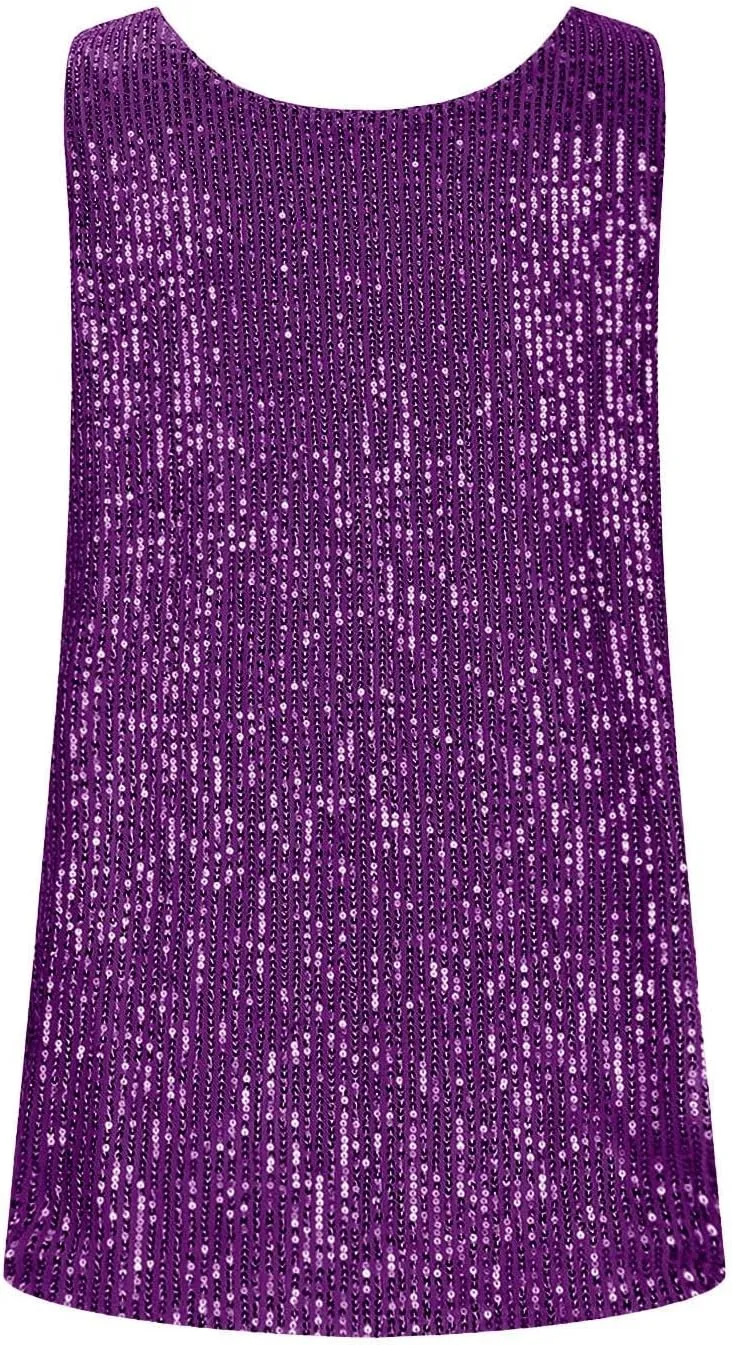 Womens Sequin Tank Top 2025 Summer Glitter Party Tops Sleeveless Crewneck Vegas Festival Shirt Ladies Disco Outfits