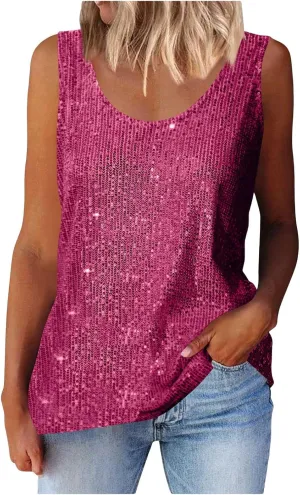 Womens Sequin Tank Top 2025 Summer Glitter Party Tops Sleeveless Crewneck Vegas Festival Shirt Ladies Disco Outfits