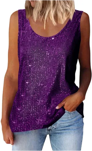 Womens Sequin Tank Top 2025 Summer Glitter Party Tops Sleeveless Crewneck Vegas Festival Shirt Ladies Disco Outfits