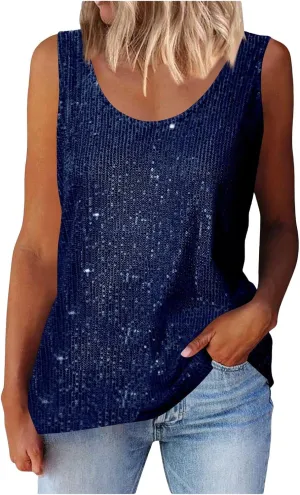 Womens Sequin Tank Top 2025 Summer Glitter Party Tops Sleeveless Crewneck Vegas Festival Shirt Ladies Disco Outfits