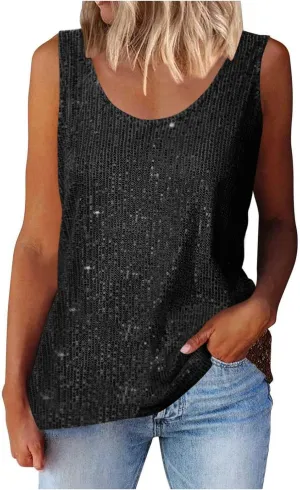 Womens Sequin Tank Top 2025 Summer Glitter Party Tops Sleeveless Crewneck Vegas Festival Shirt Ladies Disco Outfits