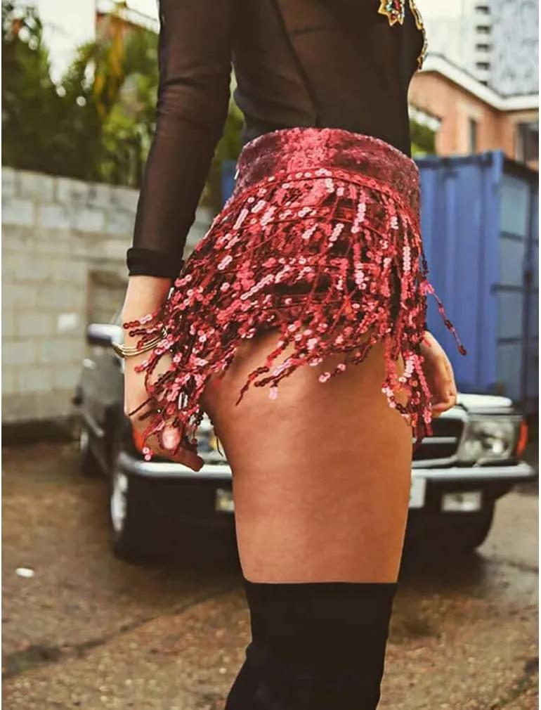 Women's Sequins Tassel Skirts Shorts Rave Festival Bottoms