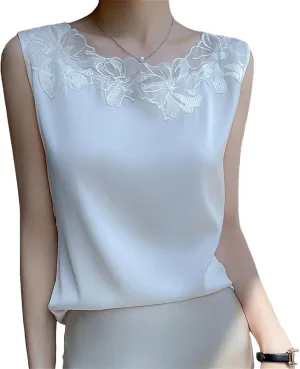 Women's Silk Satin Camisole Tank Tops for Women Trendy Summer Sleeveless Lace Vest