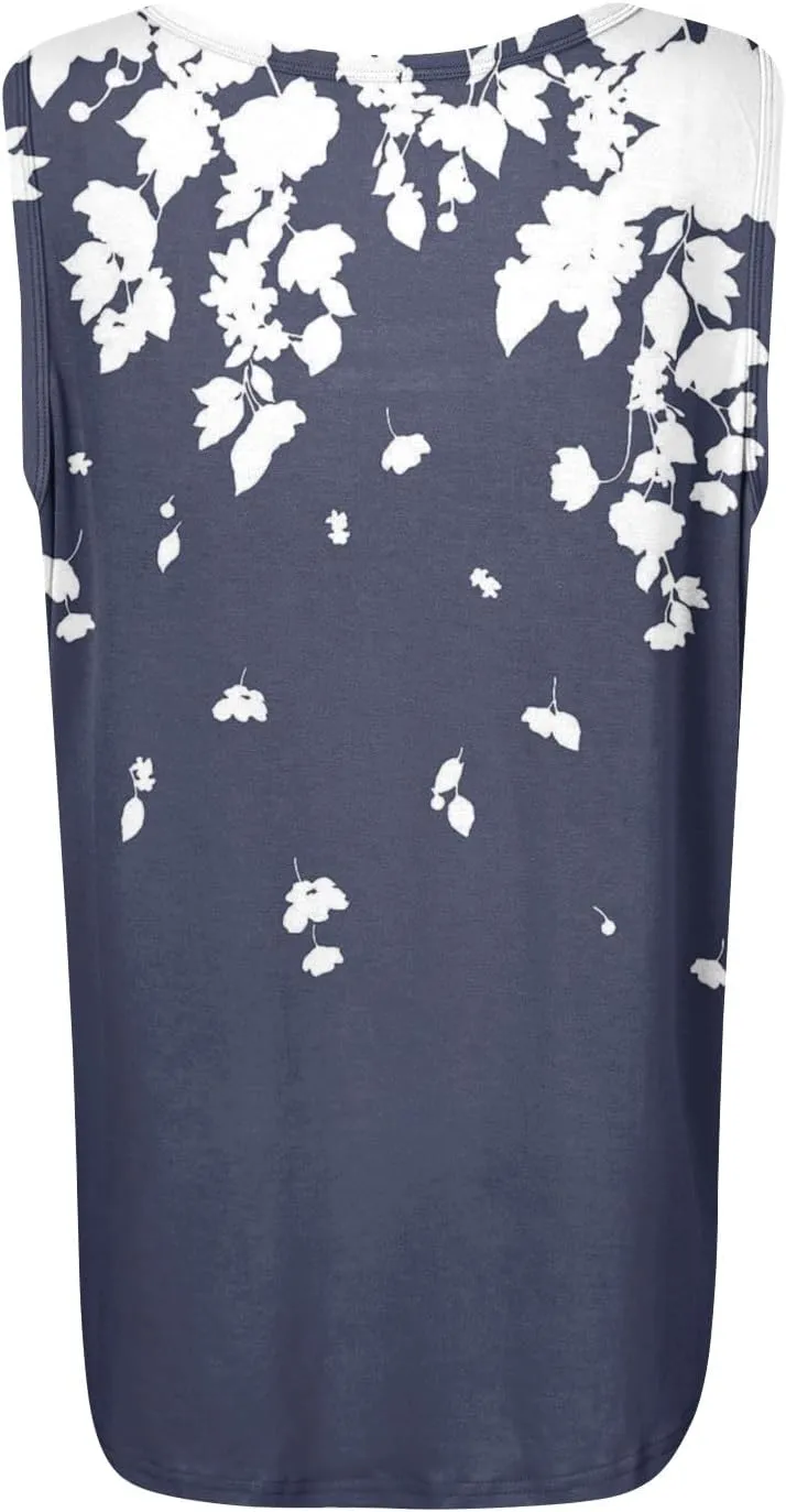 Womens Summer Tops Plus Size Sleeveless Causal Printed Square Neck Comfort Pleated Tank Tops for Women