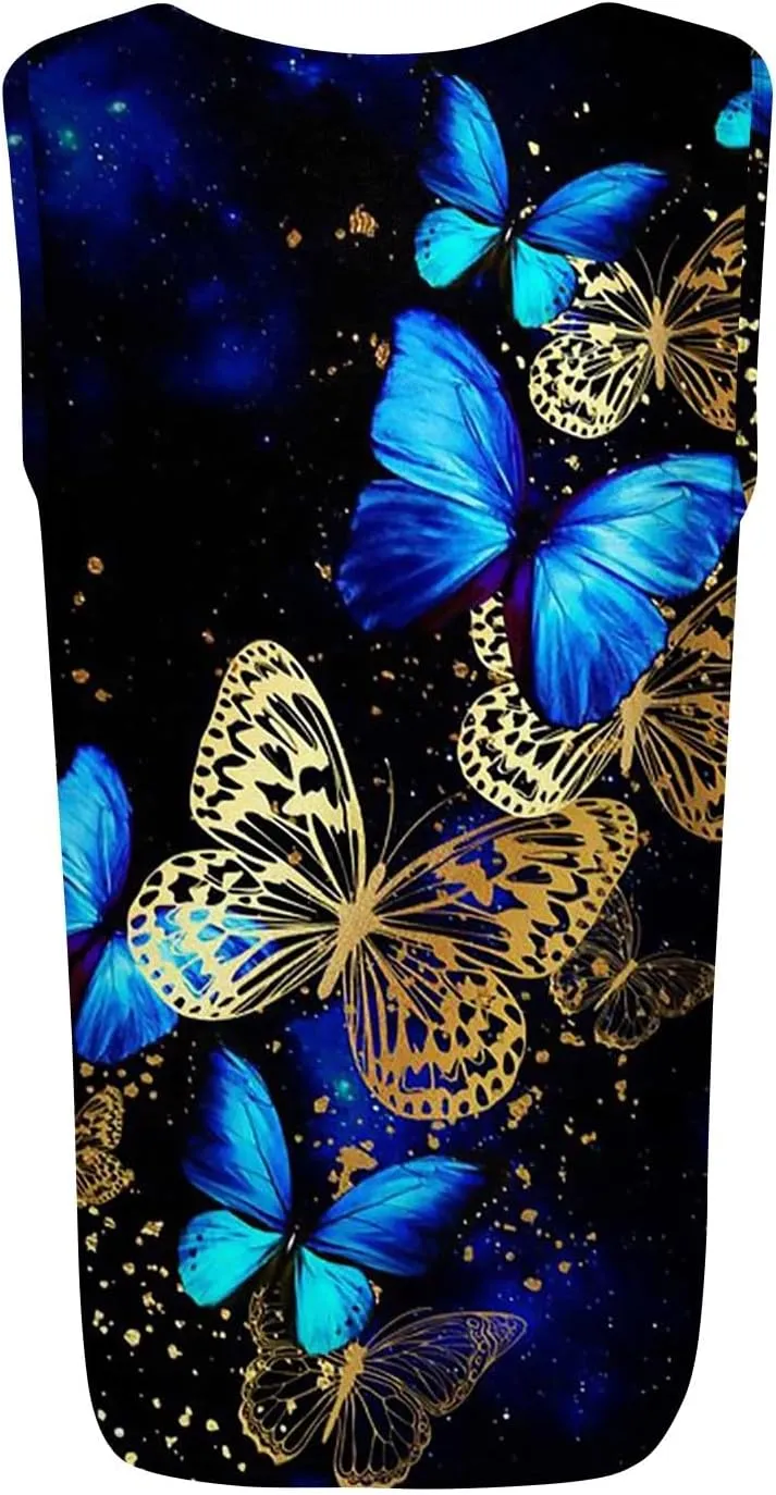 Womens Summer Tops Plus Size Sleeveless Causal Printed Square Neck Comfort Pleated Tank Tops for Women