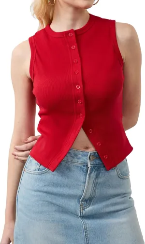 Womens Tank Tops Button Up Ribbed Tank Tops for Women Sleeveless Cropped Tank Tops for Women Going Out Tops