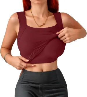 Womens Tank Tops with Built in Bra Workout Yoga Gym Cami Square Neck Sleeveless Low Cut Corset Sexy Under Wear Pajama