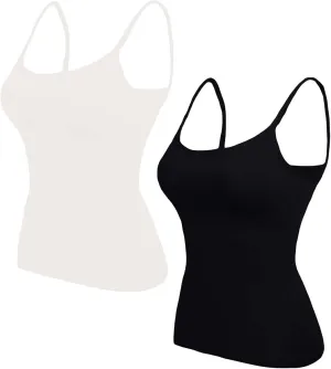 Womens Tank Tops With Built In Bras,Classic Casual Loose Fit Shelf Bra Tank Tops Plus Size Camisole Tank Tops 2 Pack
