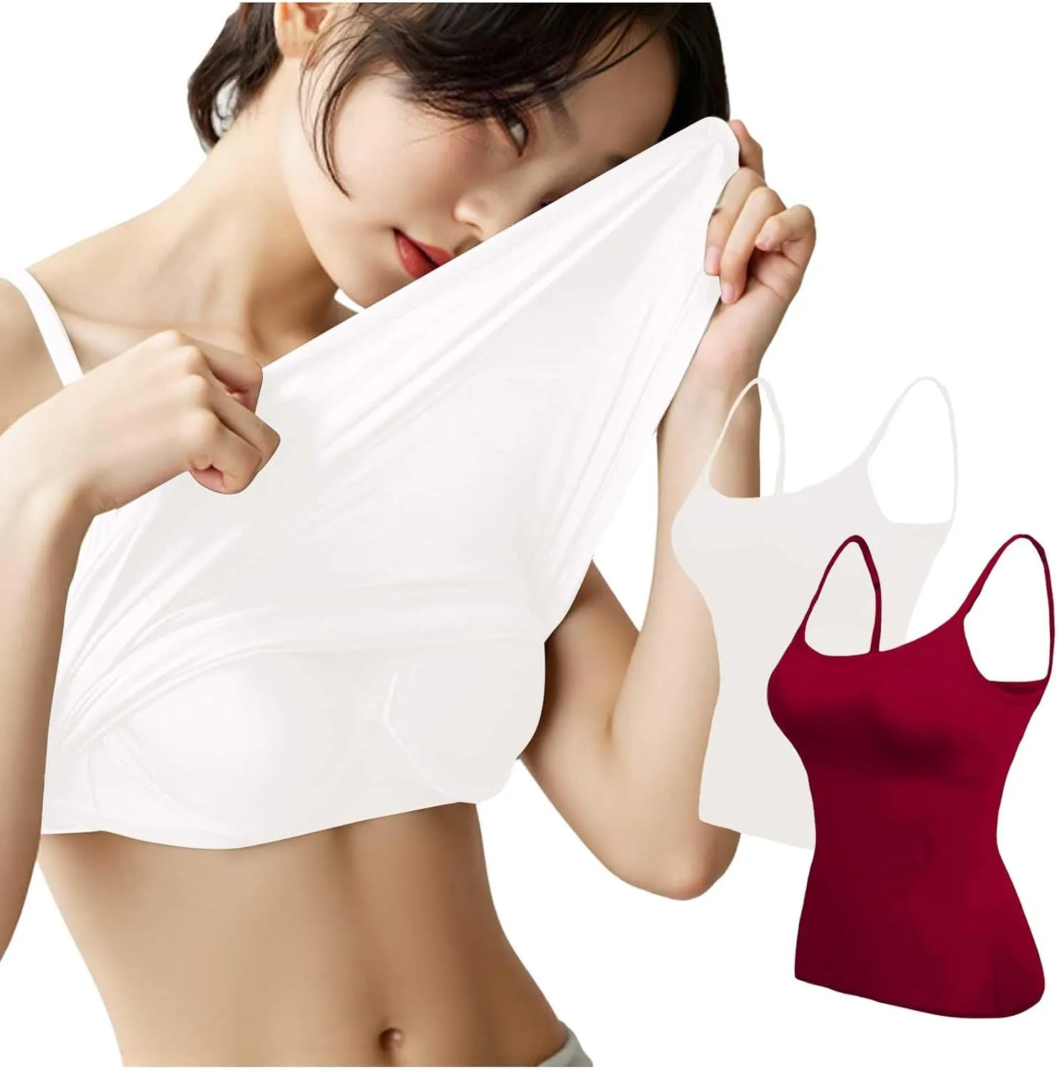 Womens Tank Tops With Built In Bras,Classic Casual Loose Fit Shelf Bra Tank Tops Plus Size Camisole Tank Tops 2 Pack