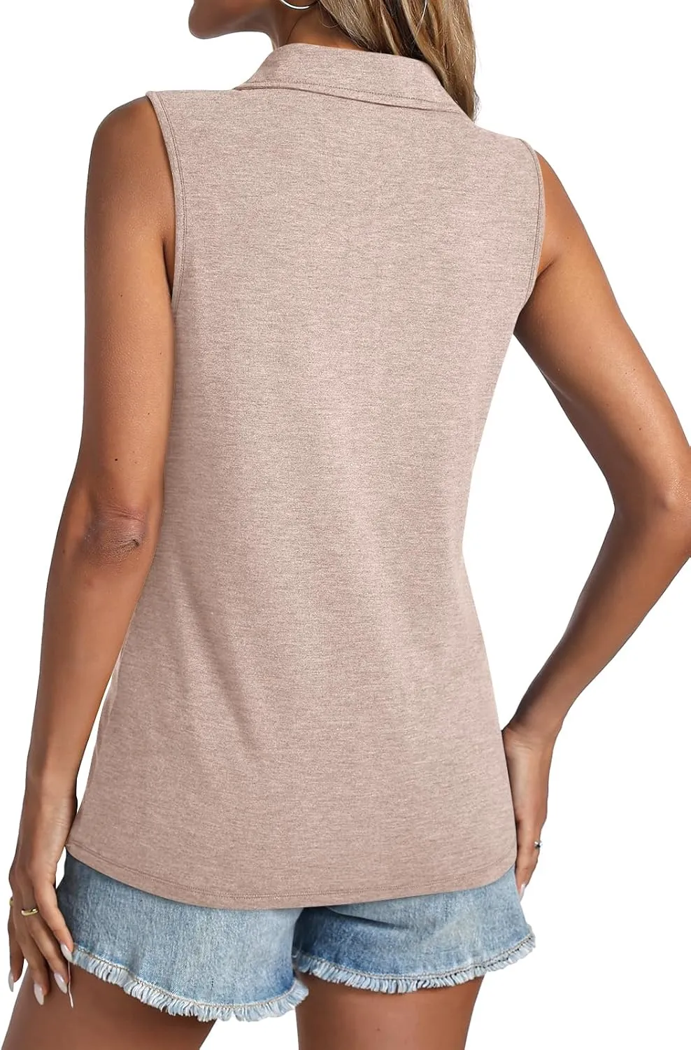 Womens Tank Tops Zipper V Neck Sleeveless Tops Dressy Casual Summer Tops Polo Shirts