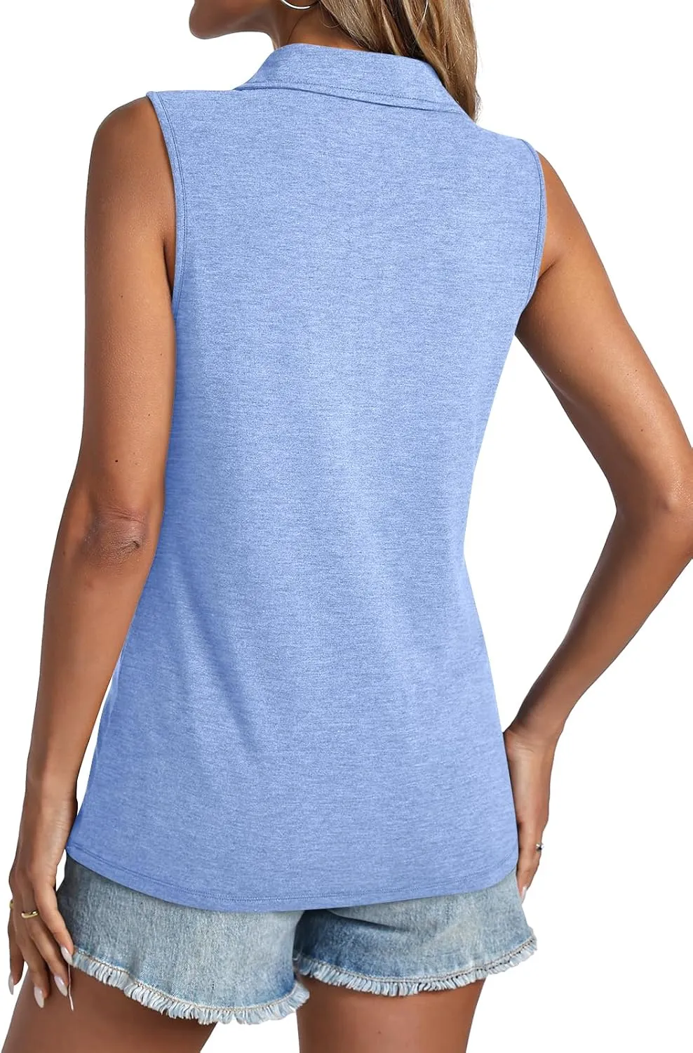 Womens Tank Tops Zipper V Neck Sleeveless Tops Dressy Casual Summer Tops Polo Shirts
