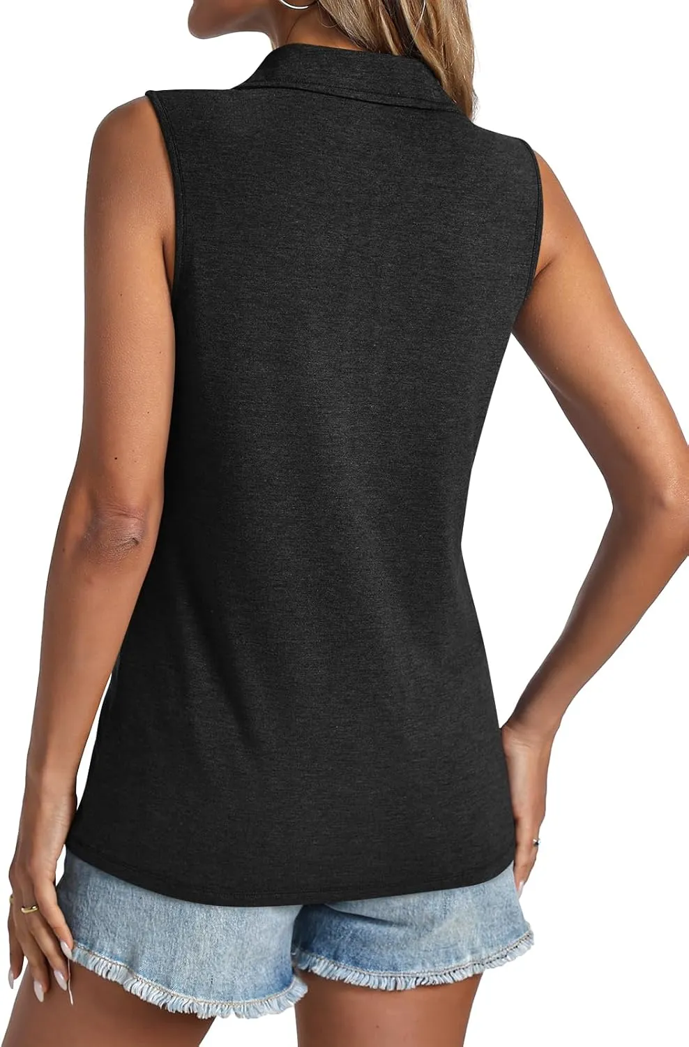 Womens Tank Tops Zipper V Neck Sleeveless Tops Dressy Casual Summer Tops Polo Shirts