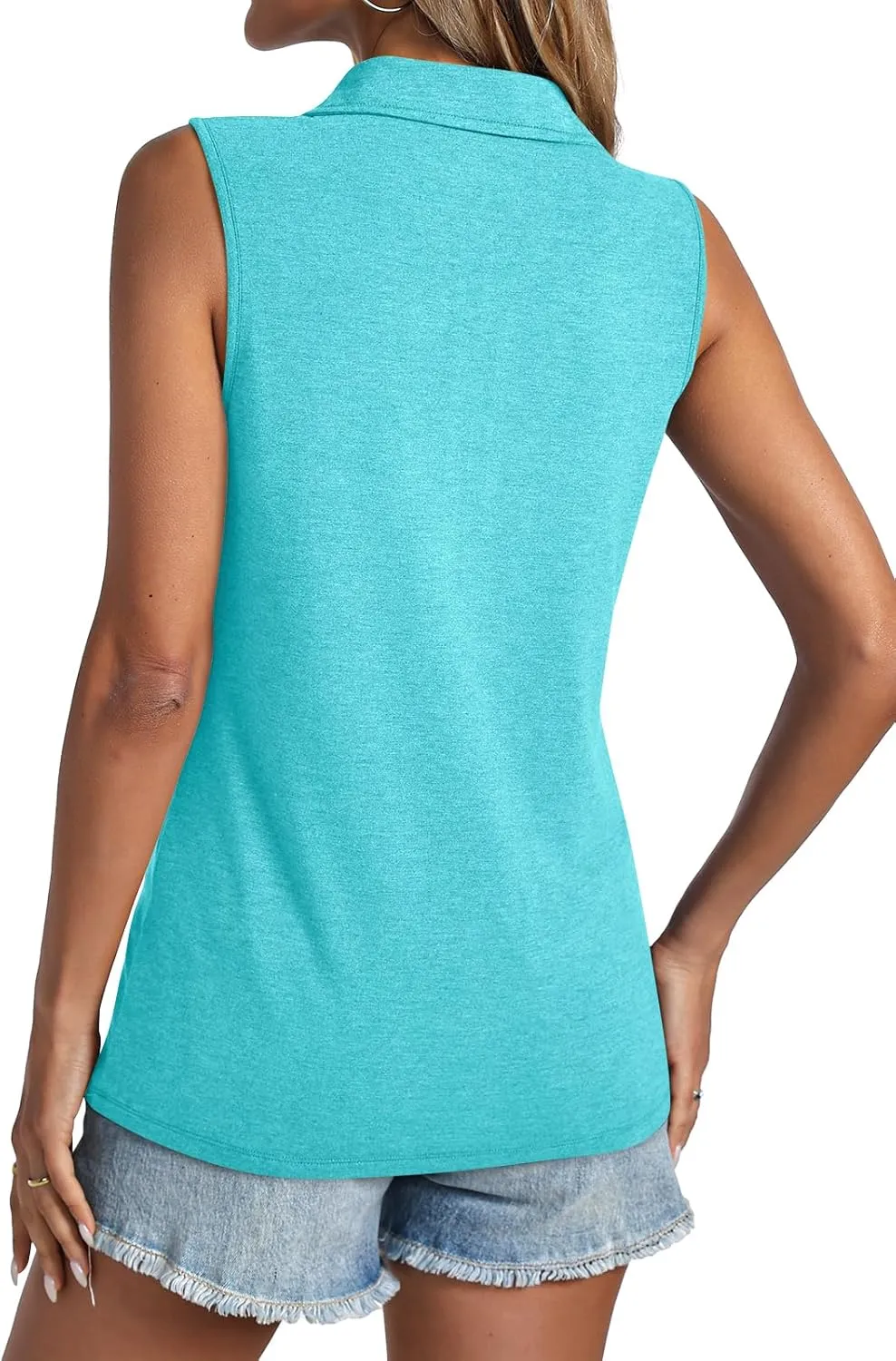 Womens Tank Tops Zipper V Neck Sleeveless Tops Dressy Casual Summer Tops Polo Shirts