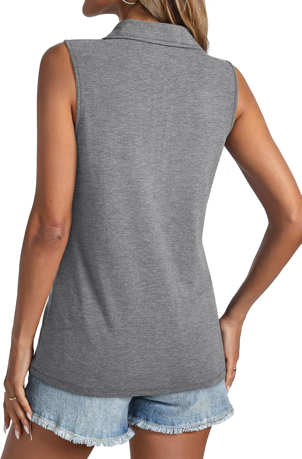 Womens Tank Tops Zipper V Neck Sleeveless Tops Dressy Casual Summer Tops Polo Shirts