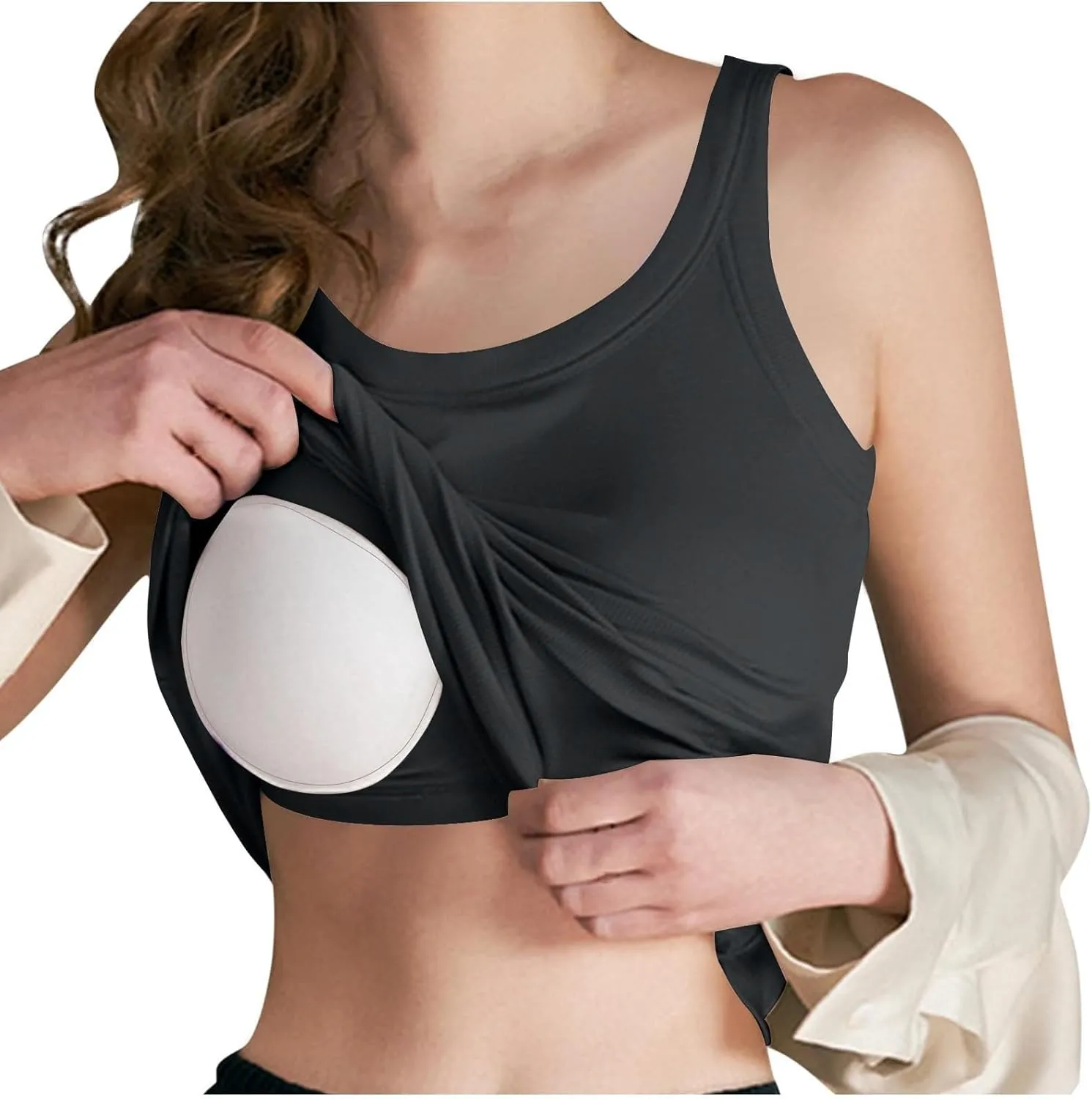 Womens Tops, Summer Sleeveless Lingerie Plus Size Basic Padded Tank Top with Built in Bra Spaghetti Strap Cami Tops