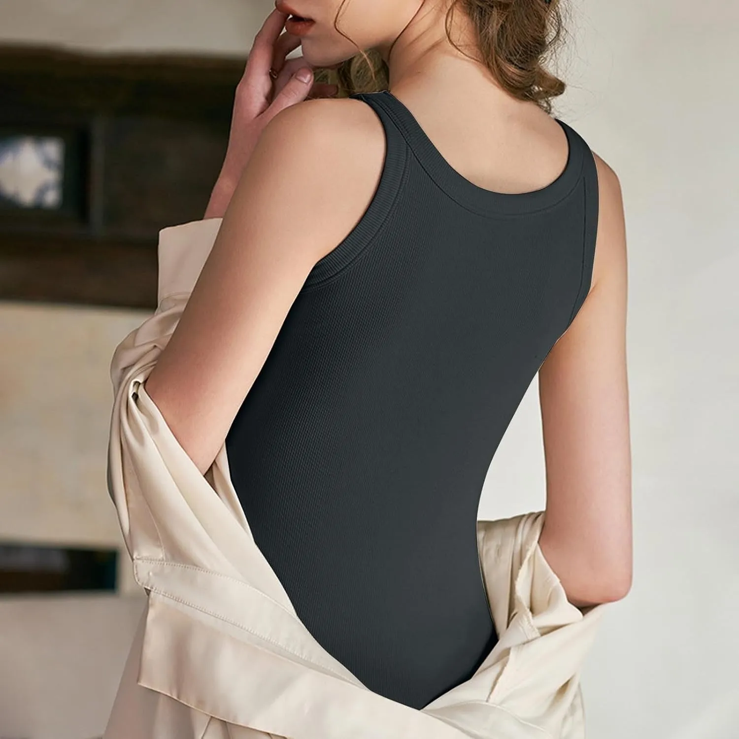 Womens Tops, Summer Sleeveless Lingerie Plus Size Basic Padded Tank Top with Built in Bra Spaghetti Strap Cami Tops