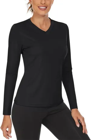 Women's V Neck Hiking Shirts Lightweight Long Sleeve Quick Dry T-Shirts Outdoor Pullovers