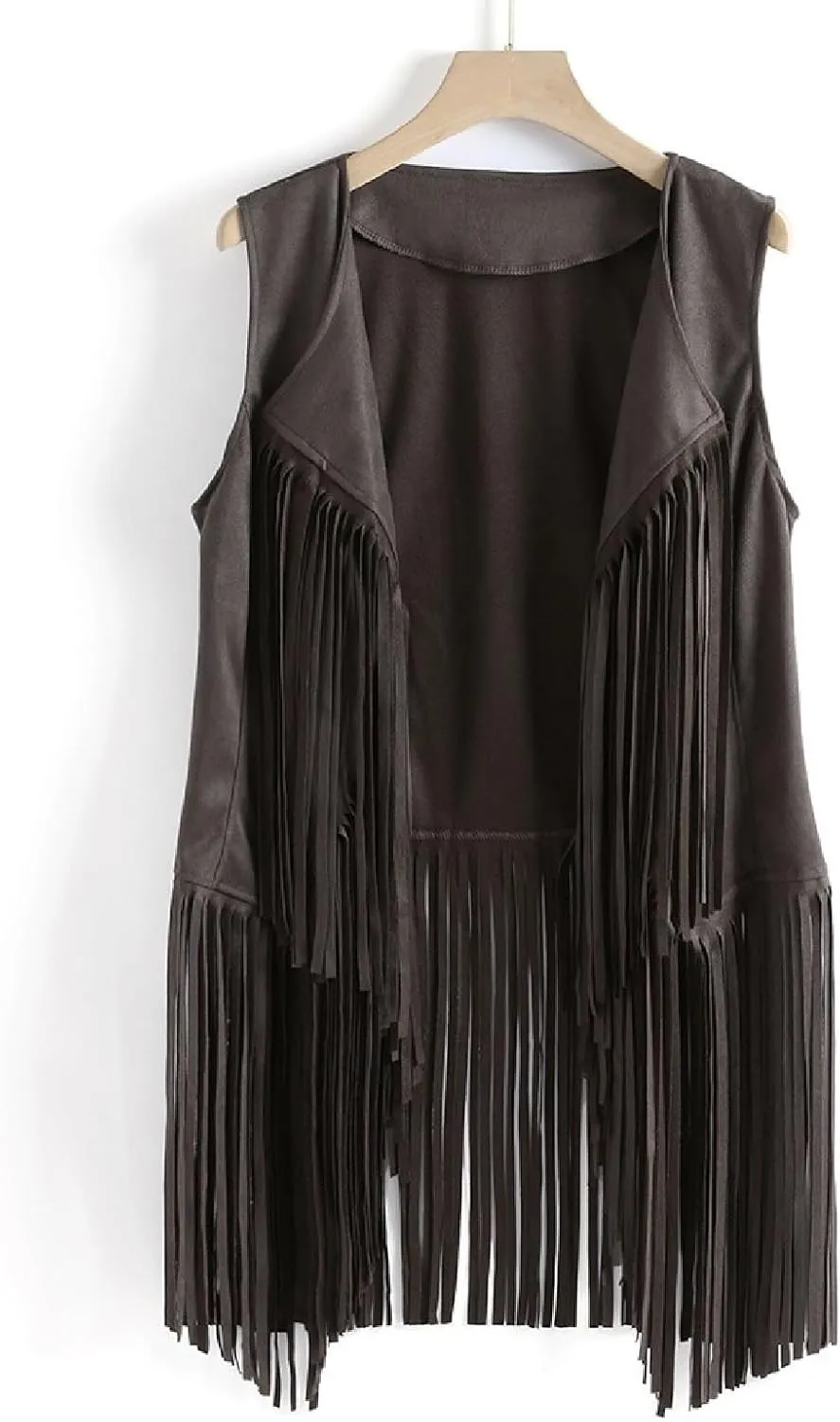Womens Vintage Western Fringe Vest Tops 70s Hippie Costume Sleeveless Cowgirl Cowboy Faux Suede Tassel Shirt