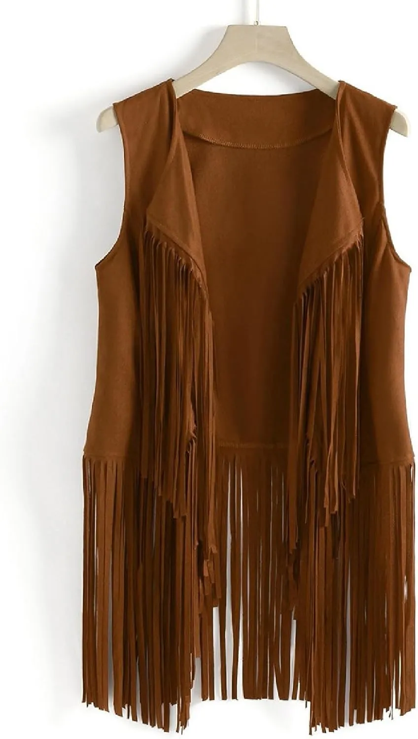 Womens Vintage Western Fringe Vest Tops 70s Hippie Costume Sleeveless Cowgirl Cowboy Faux Suede Tassel Shirt