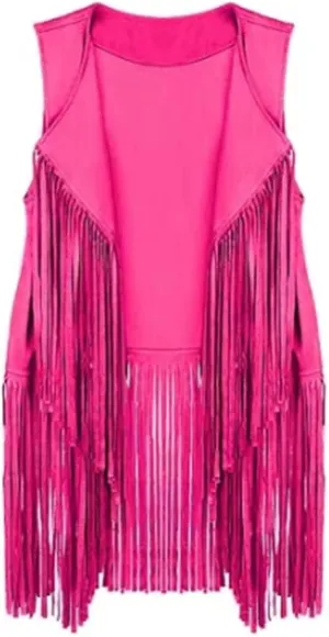 Womens Vintage Western Fringe Vest Tops 70s Hippie Costume Sleeveless Cowgirl Cowboy Faux Suede Tassel Shirt