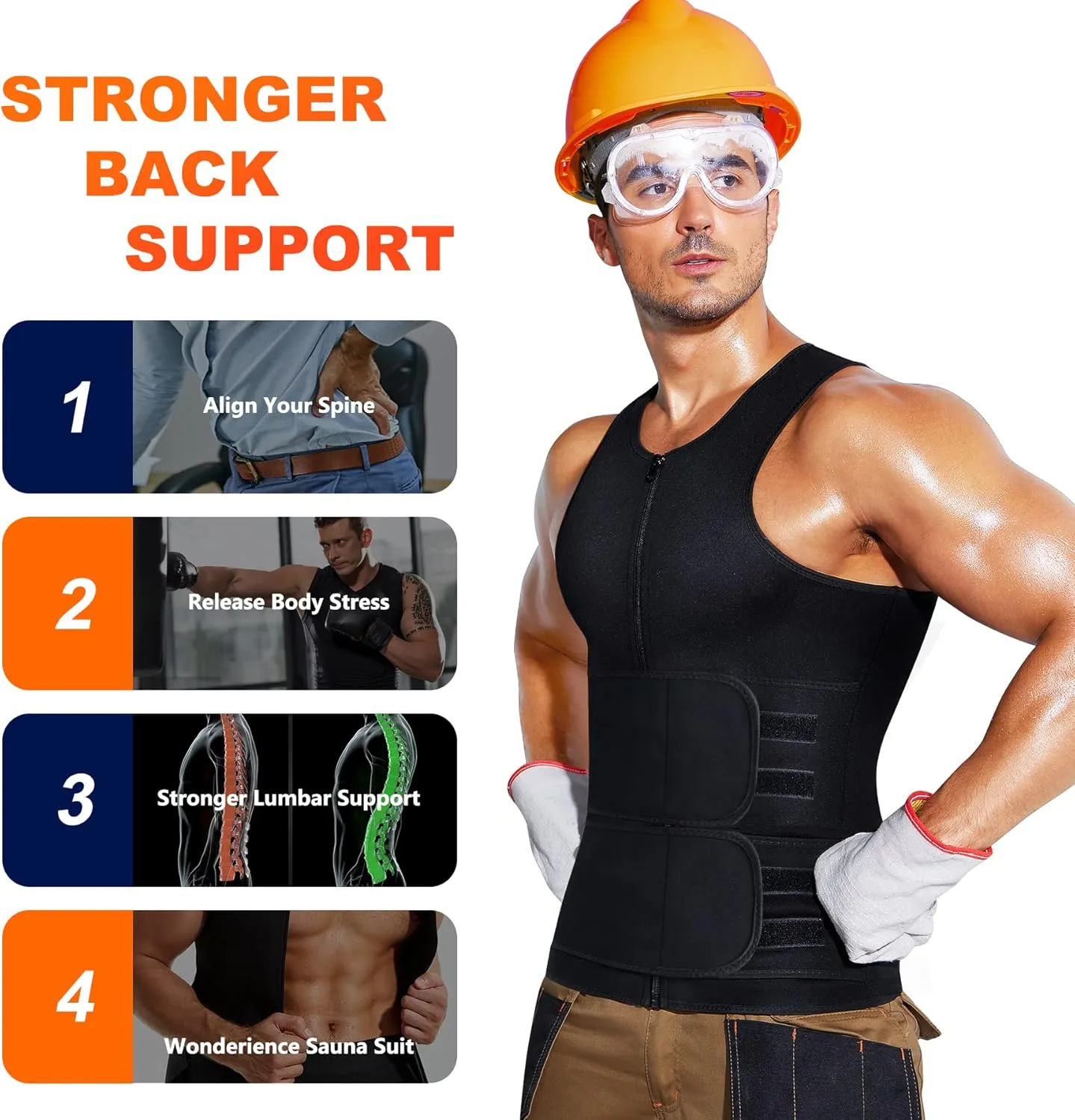 Wonderience Sauna Suit for Men Waist Trainer Neoprene Sweat Vest with Adjustable Waist Trimmer Belt