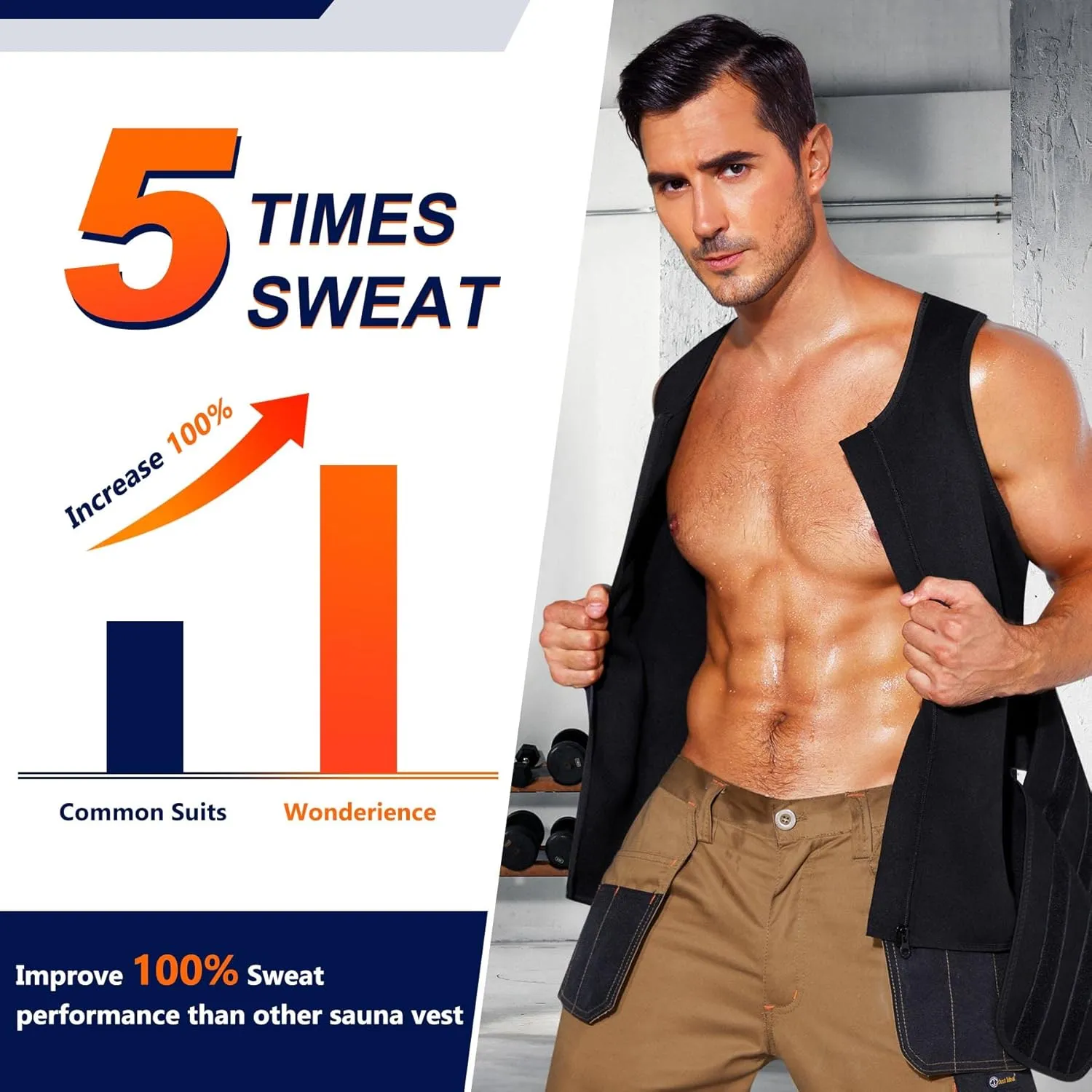 Wonderience Sauna Suit for Men Waist Trainer Neoprene Sweat Vest with Adjustable Waist Trimmer Belt