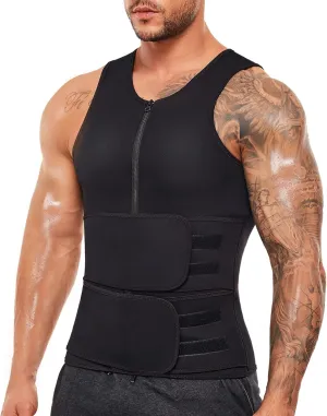 Wonderience Sauna Suit for Men Waist Trainer Neoprene Sweat Vest with Adjustable Waist Trimmer Belt