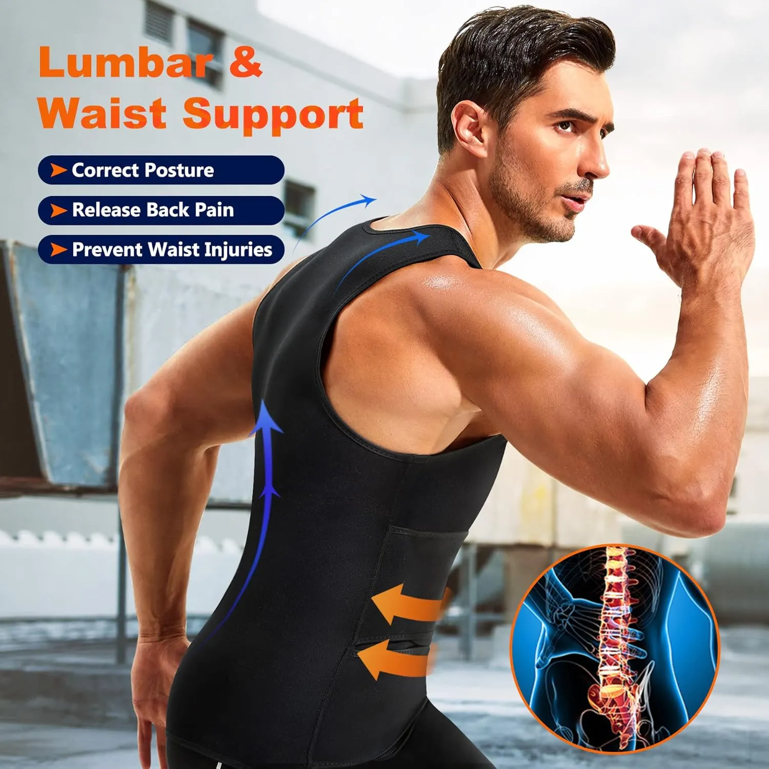 Wonderience Sauna Suit for Men Waist Trainer Neoprene Sweat Vest with Adjustable Waist Trimmer Belt