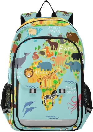 World Animal Map Laptop Backpack Purse for Women BookBags 17 inch School Bags Men Boys Girls Travel Casual Daypack