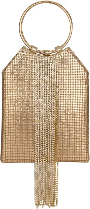 Wrist Handle Cocktail Party Wedding Evening Clutch Crystal Rhinestone Tassels Tote Handbag Metal Mesh Evening Bag