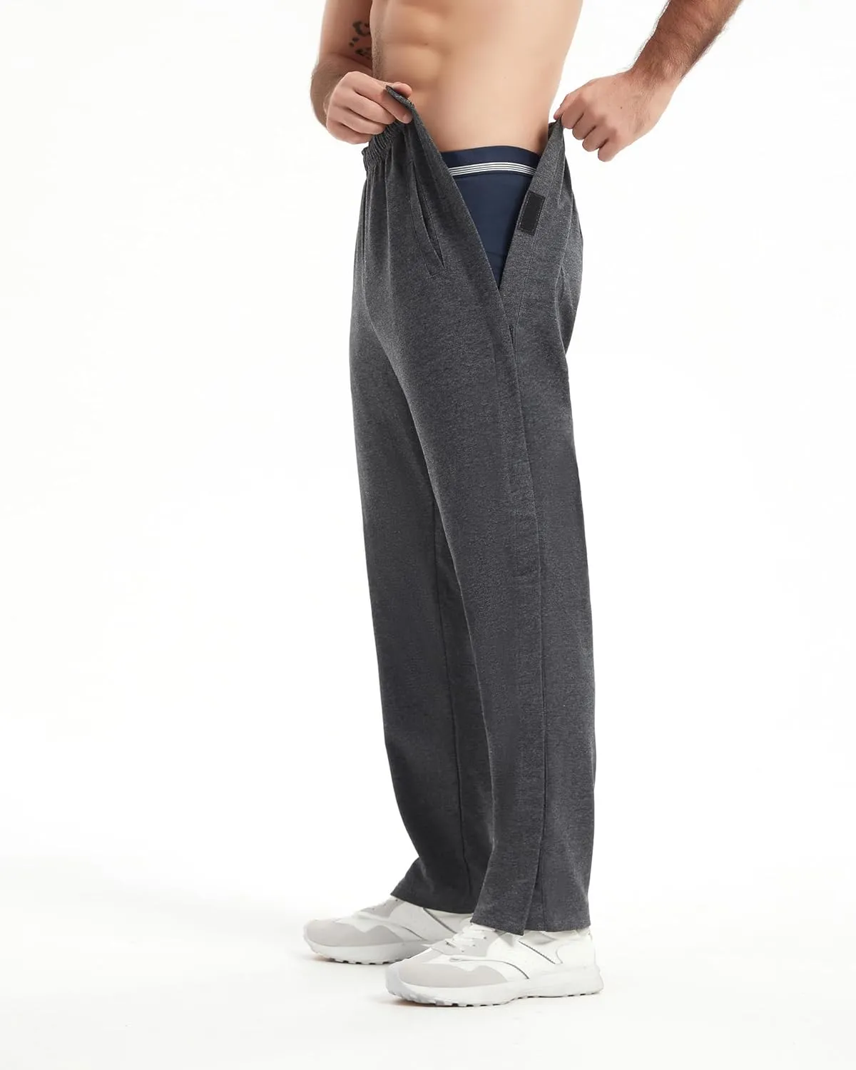 WZIKAI Men's Tear Away Pants Casual Side Snap Open Sweatpants Loose Fit Post Surgery Pants with Pockets