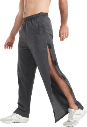 WZIKAI Men's Tear Away Pants Casual Side Snap Open Sweatpants Loose Fit Post Surgery Pants with Pockets