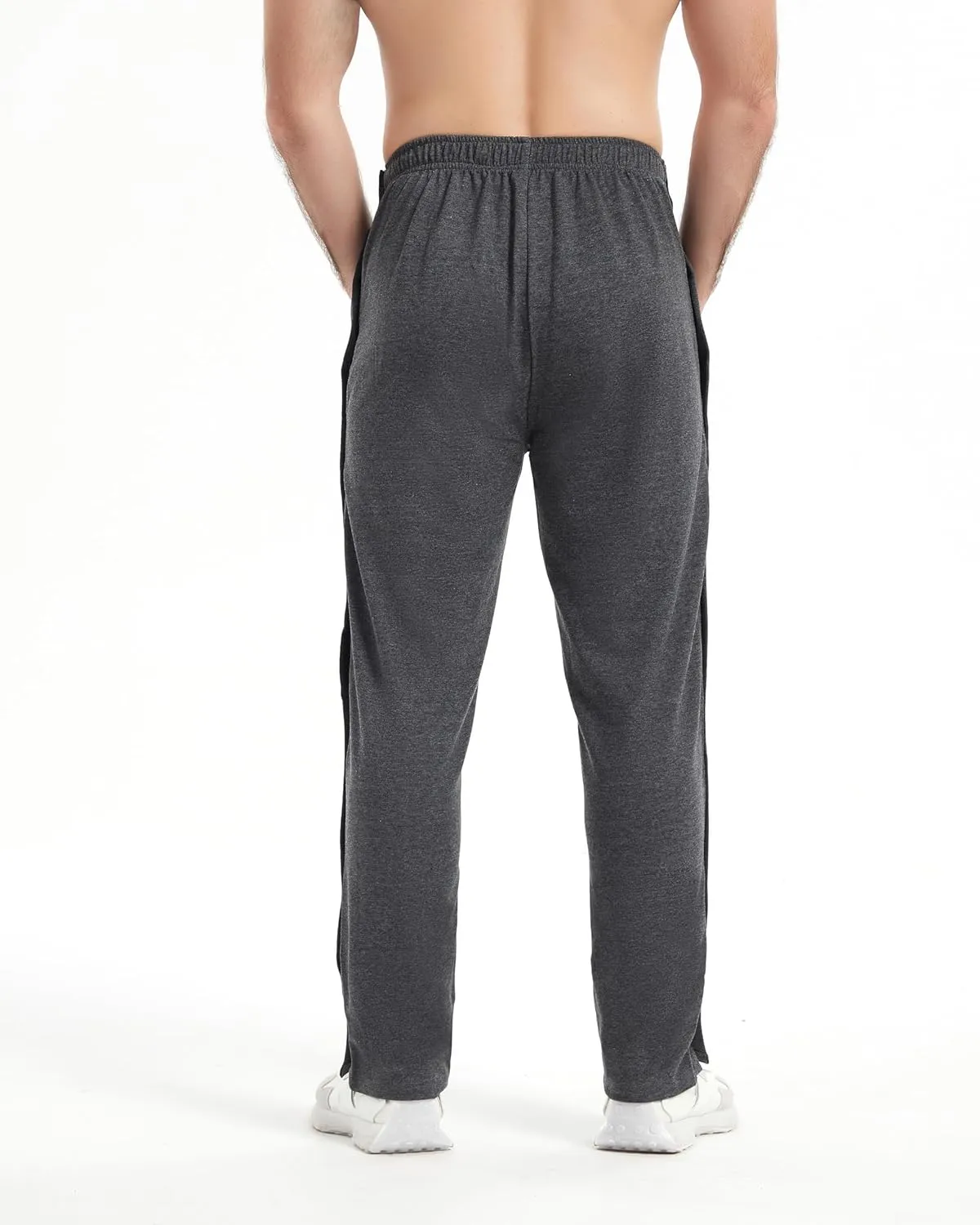 WZIKAI Men's Tear Away Pants Casual Side Snap Open Sweatpants Loose Fit Post Surgery Pants with Pockets