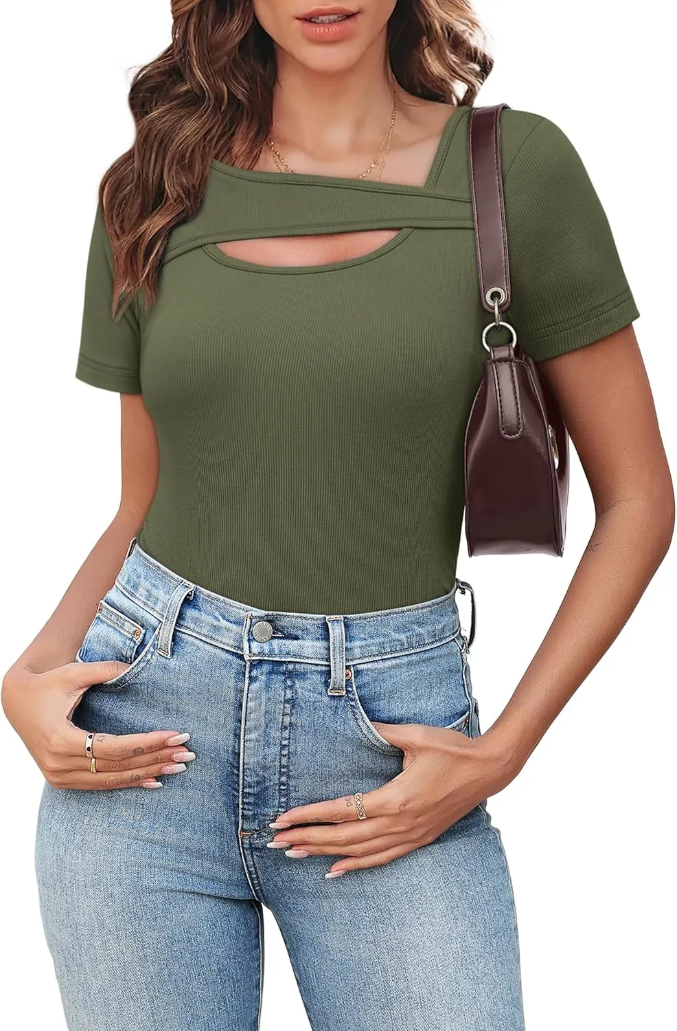 XIEERDUO Womens Summer Tops Short Sleeve Shirts for Women Sexy Tops Y2K Shirts One Piece Cutout Tops