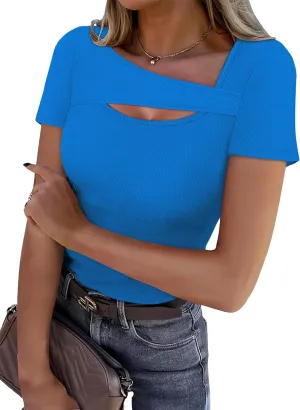 XIEERDUO Womens Summer Tops Short Sleeve Shirts for Women Sexy Tops Y2K Shirts One Piece Cutout Tops