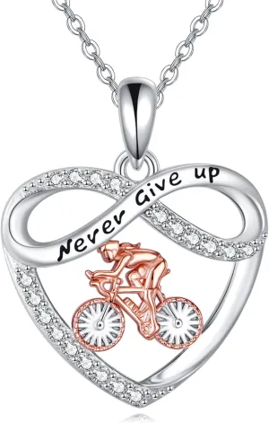 YFN Bike necklace, Gift for Cyclist Heart Infinity Pendant Necklace 925 Sterling Silver Bike Jewelry for Women