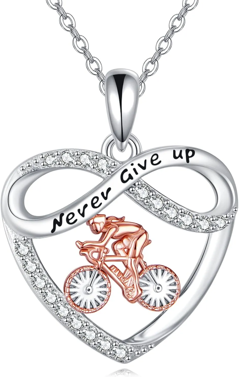 YFN Bike necklace, Gift for Cyclist Heart Infinity Pendant Necklace 925 Sterling Silver Bike Jewelry for Women