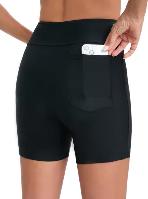 Yilisha Womens Tummy Control Swim Shorts Black Plus Size High Waisted Bikini Bottoms Swimsuit Shorts Swim Bottoms Swimwear