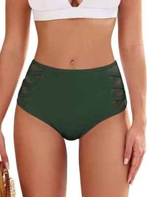ZAFUL Women High Waist Bikini Bottom Side Mesh Spliced Tankini Swimsuit Swim Briefs Bathing Suit Bottom
