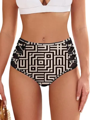 ZAFUL Women High Waist Bikini Bottom Side Mesh Spliced Tankini Swimsuit Swim Briefs Bathing Suit Bottom