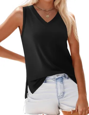 Zeagoo Womens Summer Tank Tops 2025 V Neck Sleeveless Casual Loose Fit T Shirts Side Split Going Out Tops Tunic