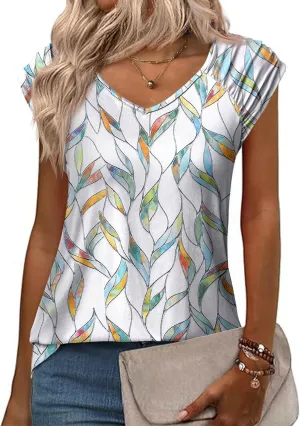 Zeagoo Womens Tops Cute Loose Tank Tops Trendy Casual Dressy Shirts V Neck Cap Sleeve Tops Summer Outfits