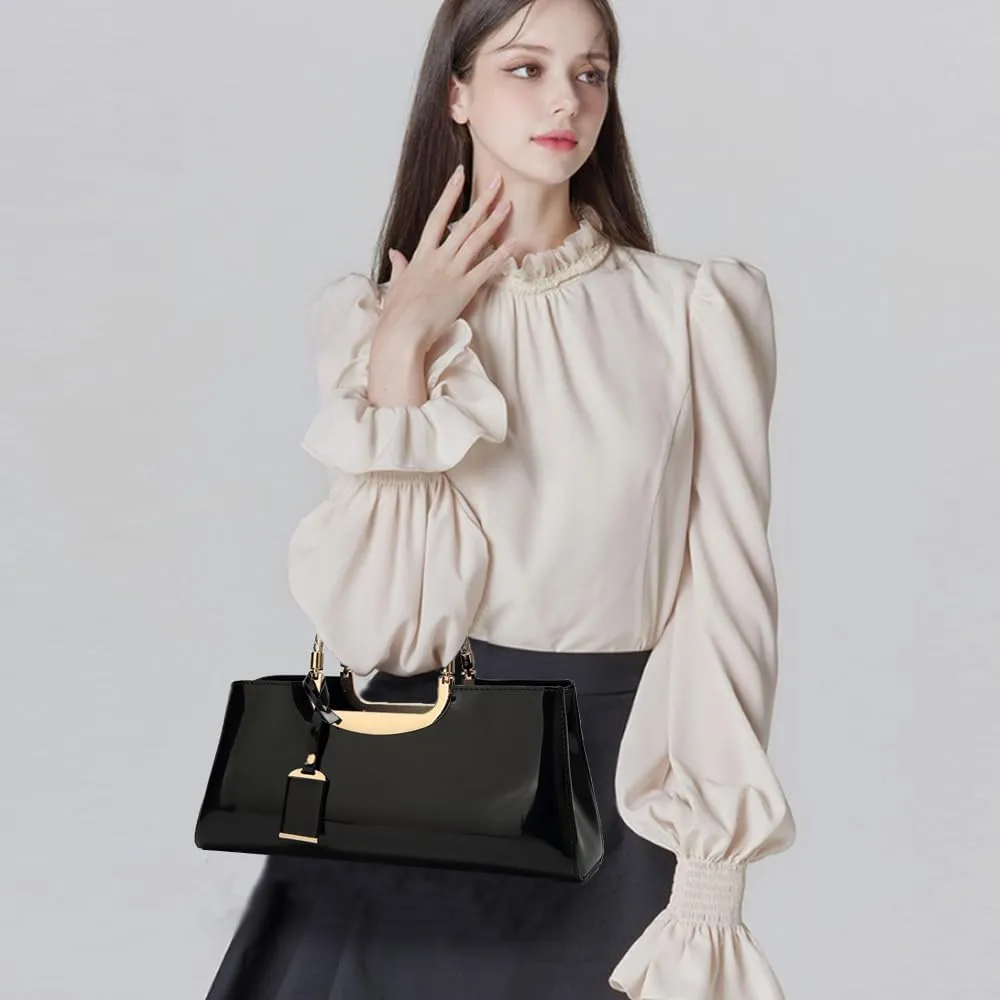 ZiMing Patent Leather Handbag for Women Top Handle Evening Bags Satchel Ladies Shoulder Bag Long Purse Wedding Party Prom
