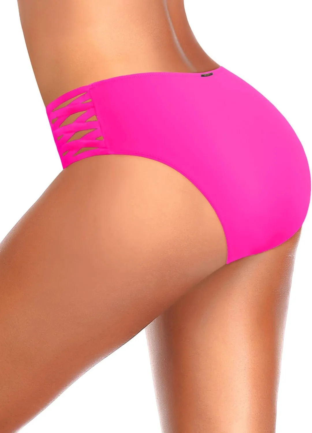 Zmart Strappy Bikini Bottoms - Women's Full Coverage Bathing Suit Mid Waist Swimsuit Bottom