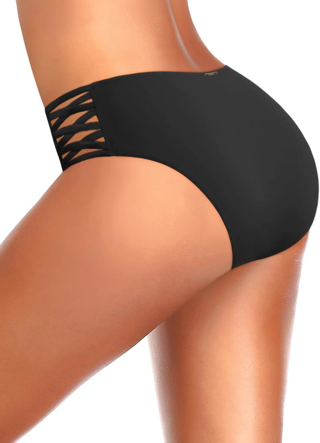 Zmart Strappy Bikini Bottoms - Women's Full Coverage Bathing Suit Mid Waist Swimsuit Bottom