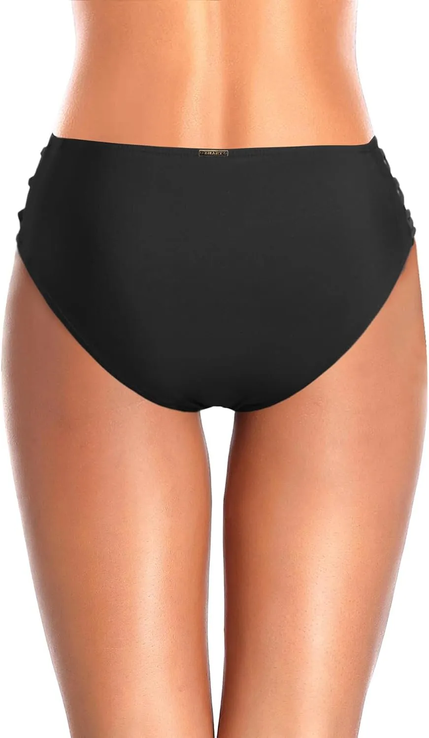 Zmart Strappy Bikini Bottoms - Women's Full Coverage Bathing Suit Mid Waist Swimsuit Bottom