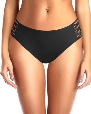 Zmart Strappy Bikini Bottoms - Women's Full Coverage Bathing Suit Mid Waist Swimsuit Bottom